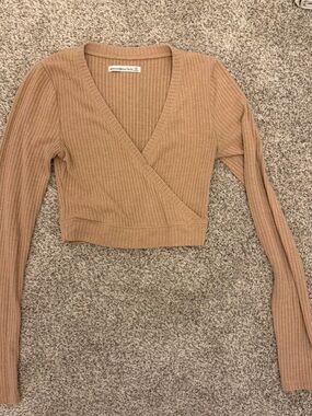 Abercrombie Ribbed Wrap Crop Sweater - Camel
